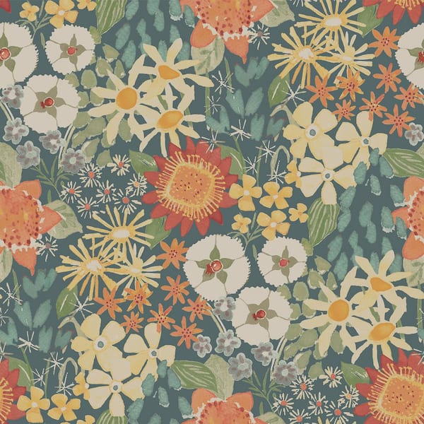 A-Street Prints Karina Blue Teal Wildflower Garden Wallpaper Sample