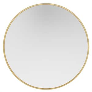 28 in. W x 28 in. H Round Metal Brass Gold Framed Modern Wall Mounted Bathroom Vanity Mirror Wall Mirror