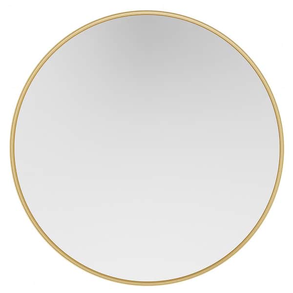 KeonJinn 28 in. W x 28 in. H Round Metal Brass Gold Framed Modern Wall Mounted Bathroom Vanity Mirror Wall Mirror