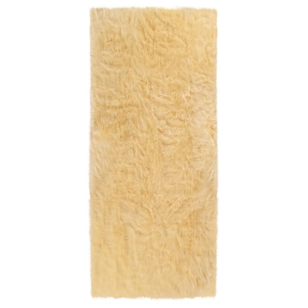 Sheepskin Faux Furry Pale Yellow Cozy Rugs 2 ft. x 6 ft. Area Rug Runner Rug