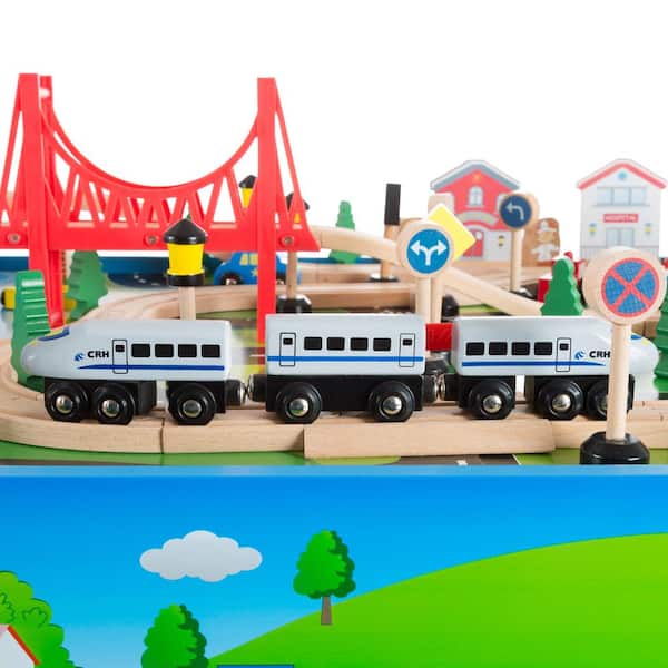 Hey! Play! 32 L Multi-Colored Wooden Train Set and Table