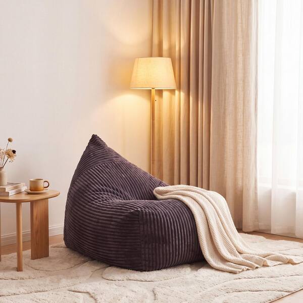 3-in-1 Dark gray Corduroy Bean Bag Sofa, Memory Foam Bed Chair for Living Room and Dorm, No Assembly