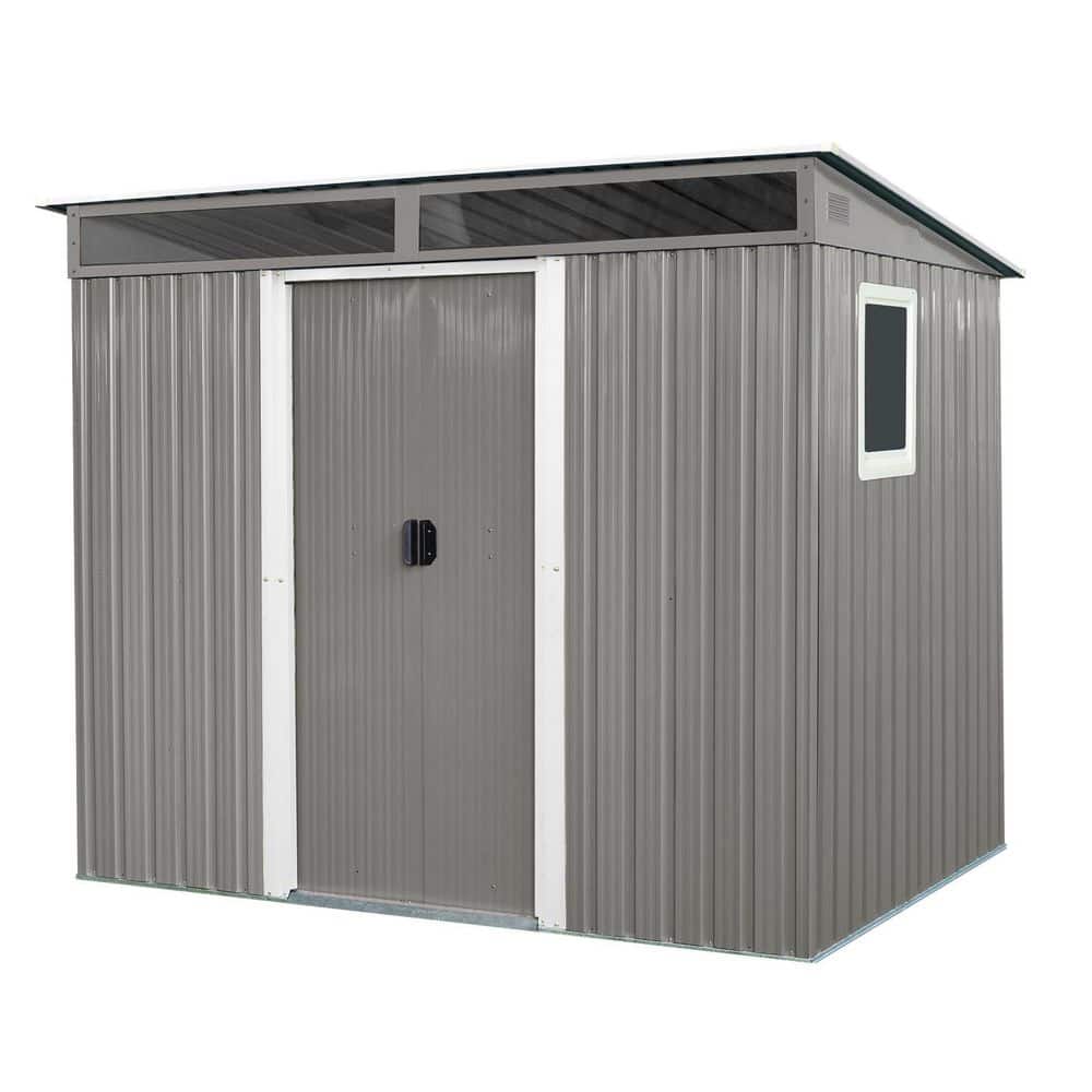 8 ft. x 6 ft. Outdoor Metal Storage Shed with Window, Transparent Plate and Lockable Sliding Door, Gray (39.3 sq. ft.) price history on PriceWatchPro