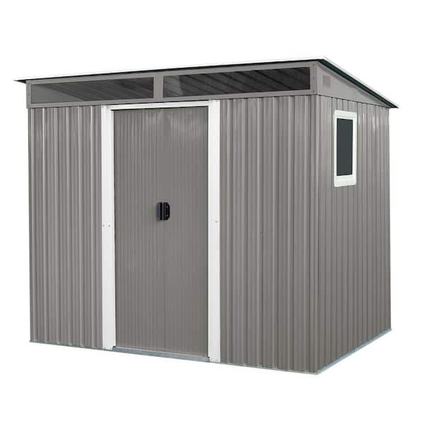 8 ft. x 6 ft. Outdoor Metal Storage Shed with Window, Transparent Plate and Lockable Sliding Door, Gray (39.3 sq. ft.)