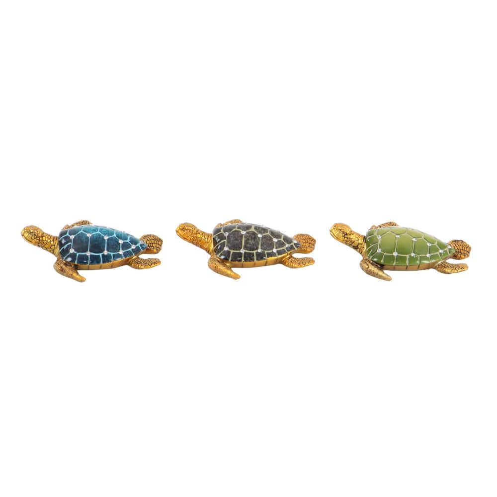 Jeweled Ceramic Turtle Trio Decorative Statues