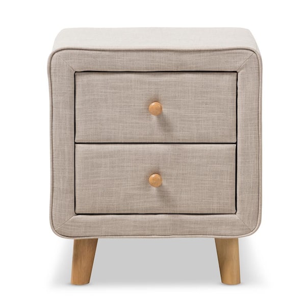 Baxton Studio Jonesy 2 Drawer Mid Century Beige Fabric Nightstand