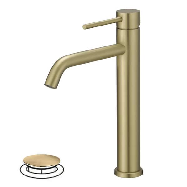 BWE Modern Single Hole Single Handle Bathroom Vanity Vessel Sink Faucet with Pop Up Drain Without Overflow in Brushed Gold