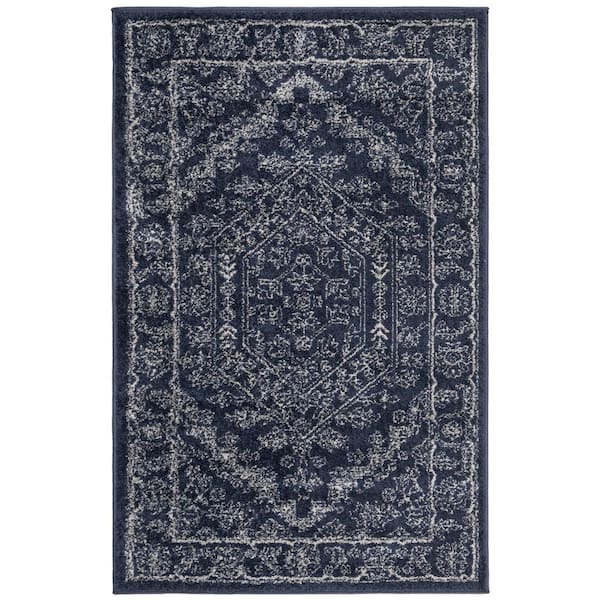 SAFAVIEH Adirondack Navy/Ivory Doormat 3 ft. x 5 ft. Border Medallion Area Rug