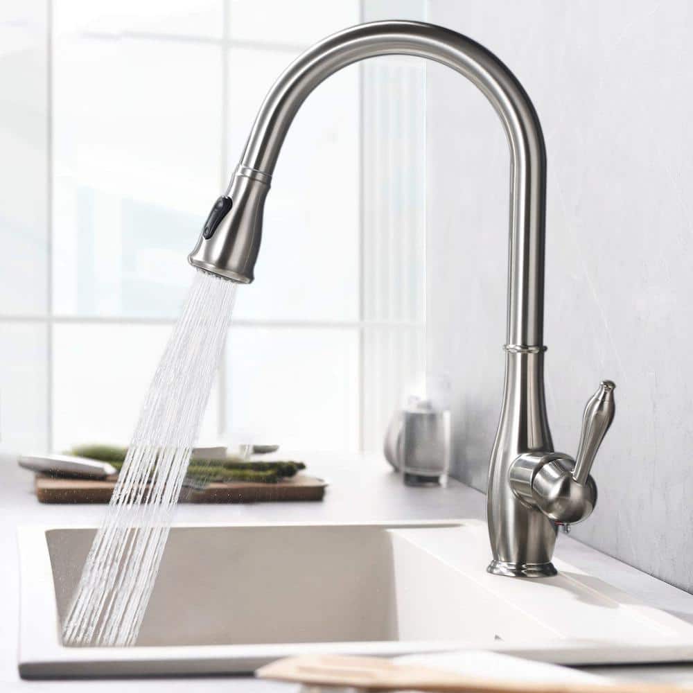 satico Single Handle Gooseneck Pull Down Sprayer Kitchen Faucet in ...