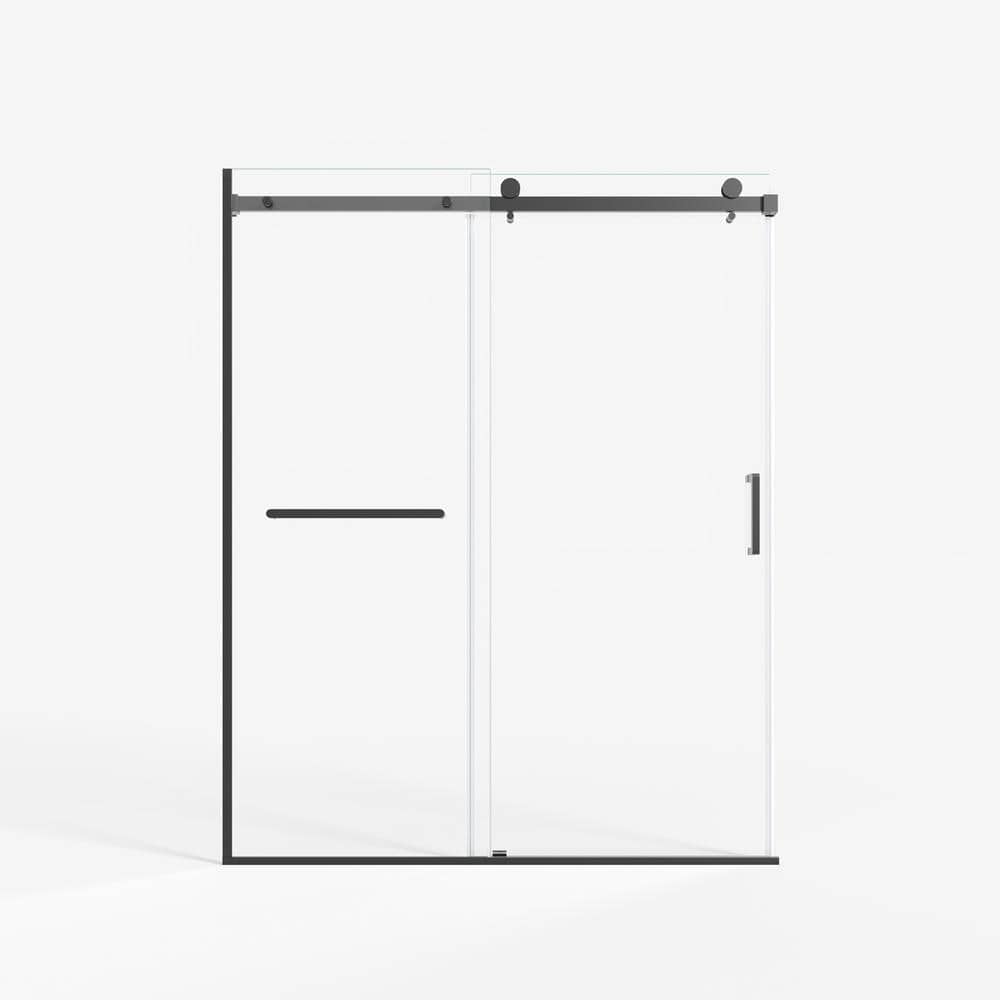 60 in. W x 75 in. H Sliding Shower Door Framed in Matte Black with Clear Gl