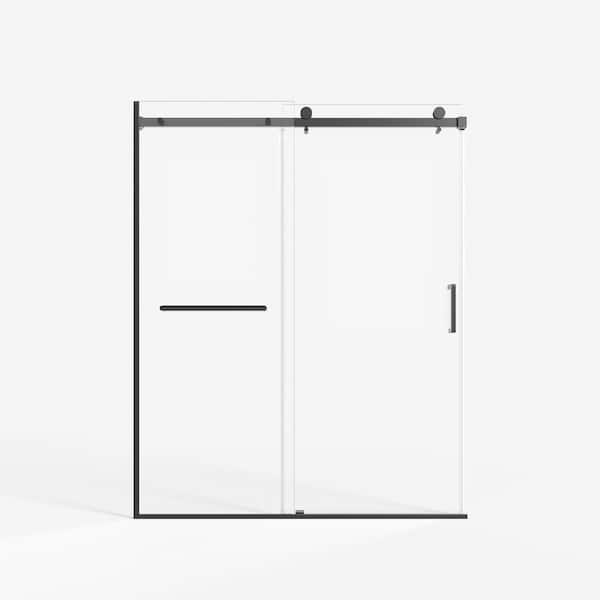 Unbranded 60 in. W x 75 in. H Sliding Shower Door Framed in Matte Black with Clear Glass and Handle
