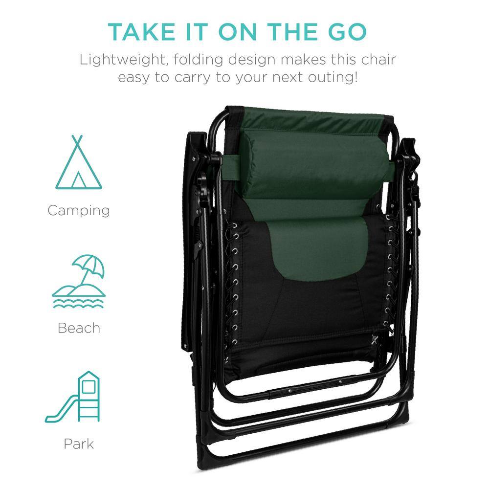 Oversized Black and Forest Green Padded Zero Gravity Recliner with Tray