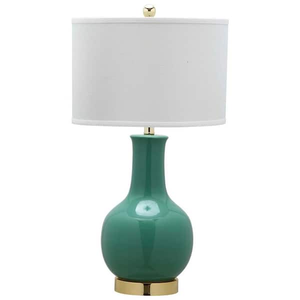 SAFAVIEH Paris 27.5 in. Emerald Gourd Ceramic Table Lamp with White Shade