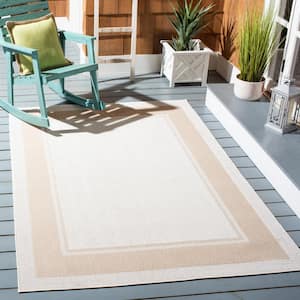 Martha Stewart Ivory/Beige 9 ft. x 12 ft. Solid Border Indoor/Outdoor Patio Area Rug