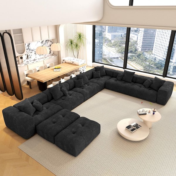 Oversized 184 in. W Linen 8-Piece Modular Sectional Sofa Free Combination Living Room Set in. Black