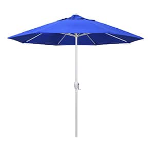 9 ft. Matted White Aluminum Market Patio Umbrella Auto Tilt in Pacific Blue Sunbrella
