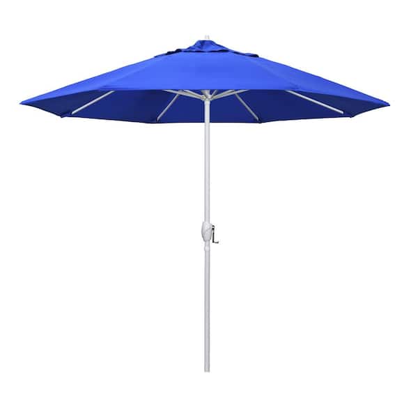 California Umbrella 9 ft. Matted White Aluminum Market Patio Umbrella Auto Tilt in Pacific Blue Sunbrella