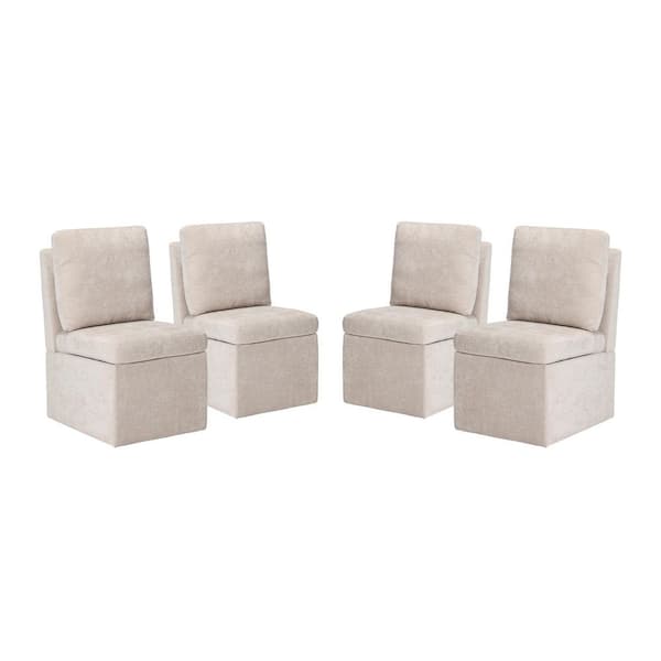 WESTINFURNITURE Stansberry Chenille Taupe Fabric Upholstered Armless Dining Chair with Lift-Seat Storage and Caster Wheels (Set of 4)