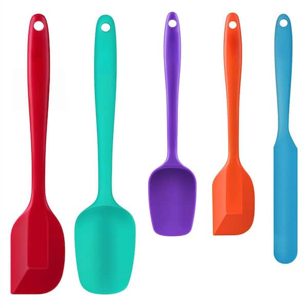 Silicone Rubber Spatula Set with Heat Resistant 600℉ and Non Stick for Baking, Cooking and Mixing, Multicolor (5-Pack)