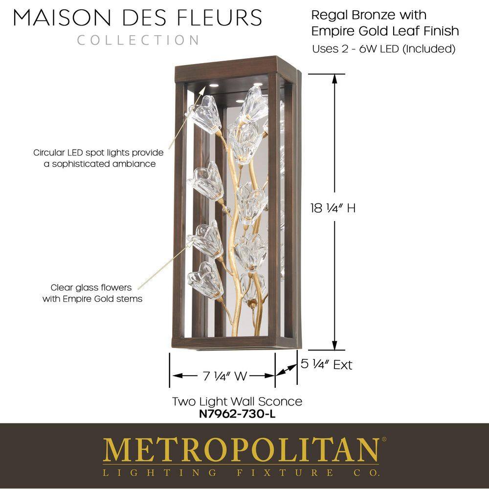 Empire Gold and Regal Bronze 2-Light Clear Glass Sconce