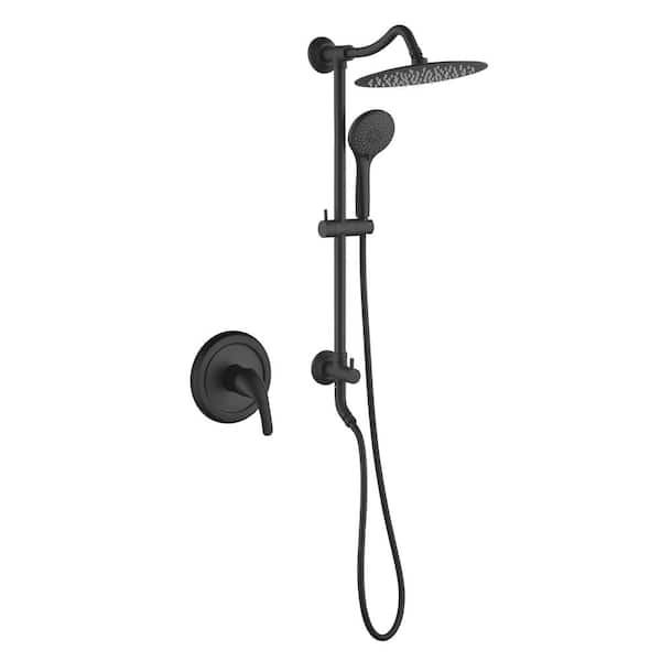 FLG Single Handle 3-Spray Shower Faucet 1.8 GPM with Pressure Balance Wall Mount Exposed Pipe Shower System in. Matte Black