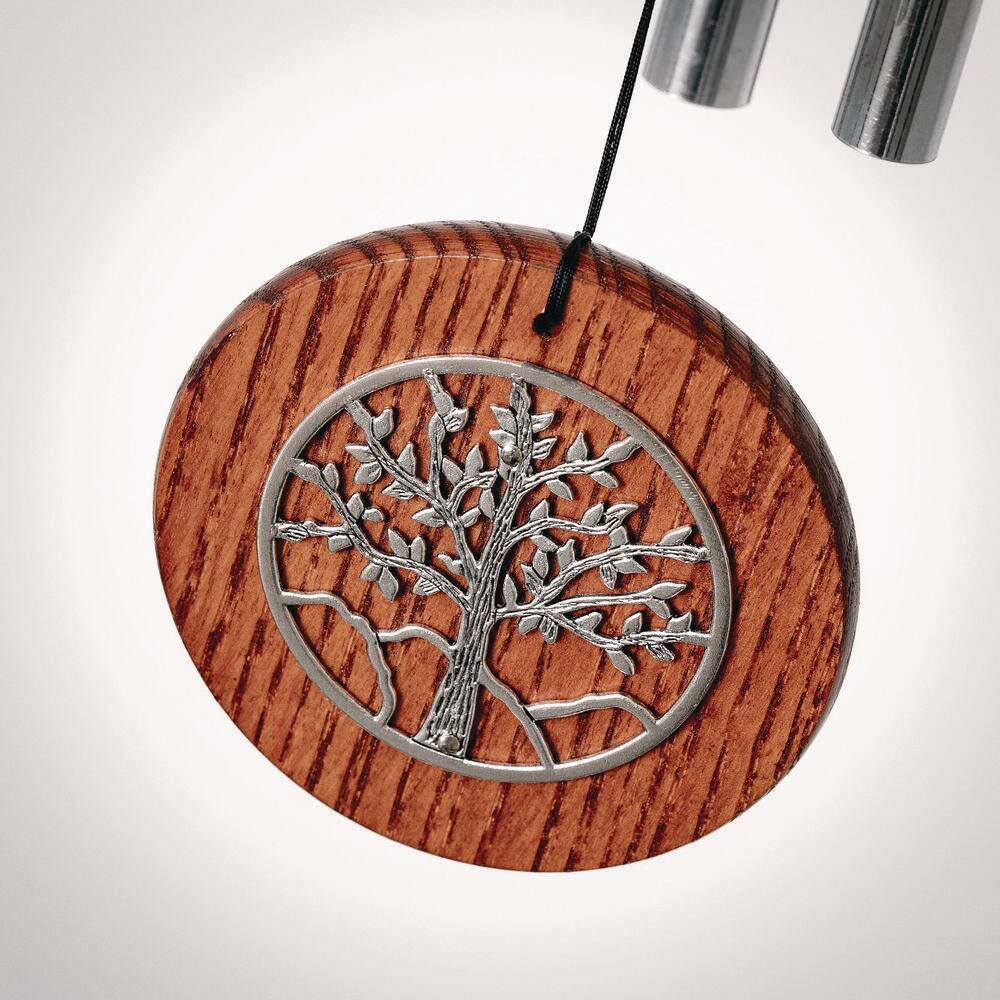 Teak and Silver Tree of Life Wind Chime, 17"