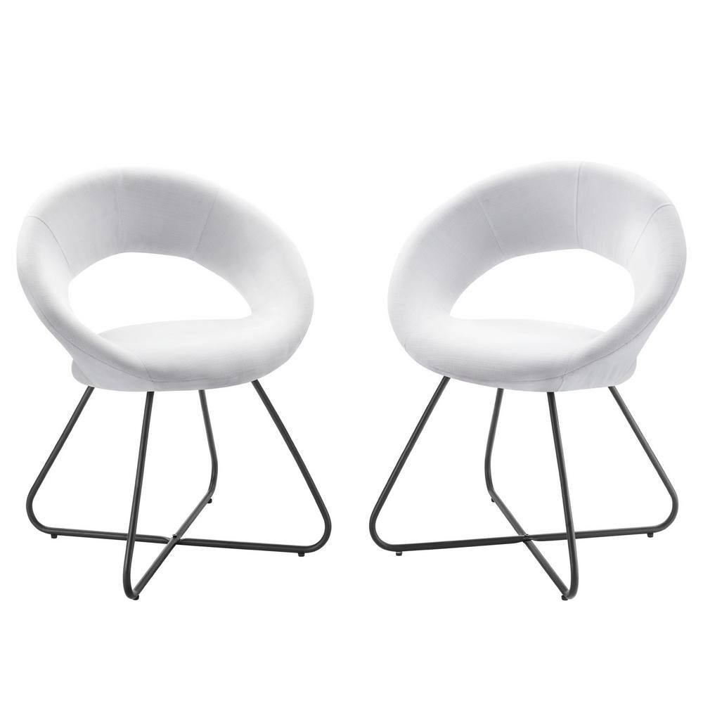 Nouvelle White Velvet Upholstered Side Chair with Metal Legs, Set of 2
