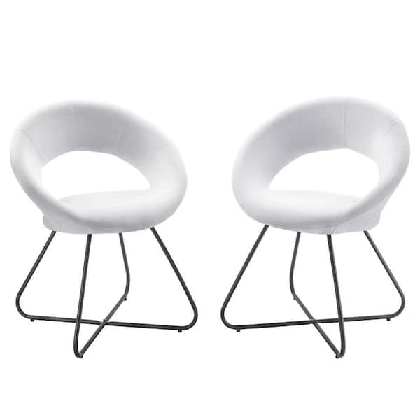 MODWAY Nouvelle White Upholstered Fabric Dining Chair (Set of 2)