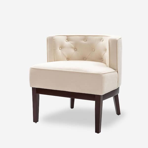 JAYDEN CREATION Severin Ivory Upholstered Diamond Pull Button Barrel Chair with Solid Wood Legs