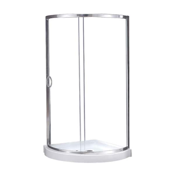 Breeze 36 in. L x 36 in. W x 76.97 in. H Corner Shower Kit with Clear Framed Sliding Door in Chrome and Shower Pan