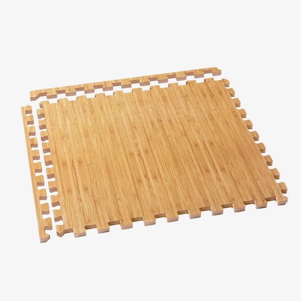 Light Bamboo Printed Wood Grain 24 in W x 24 in L x 3/8 in T Interlocking Foam Flooring Gym Mat (16 sq ft)(4 Tiles)