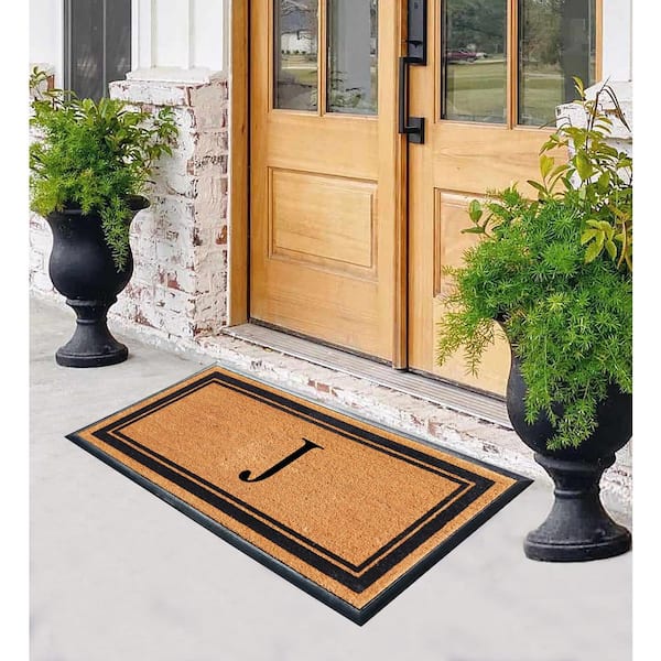 A1 Home Collections A1hc Beige 18 in. x 30 in. Natural Coir Heavy Duty PVC Backing Outdoor Monogrammed J Door Mat