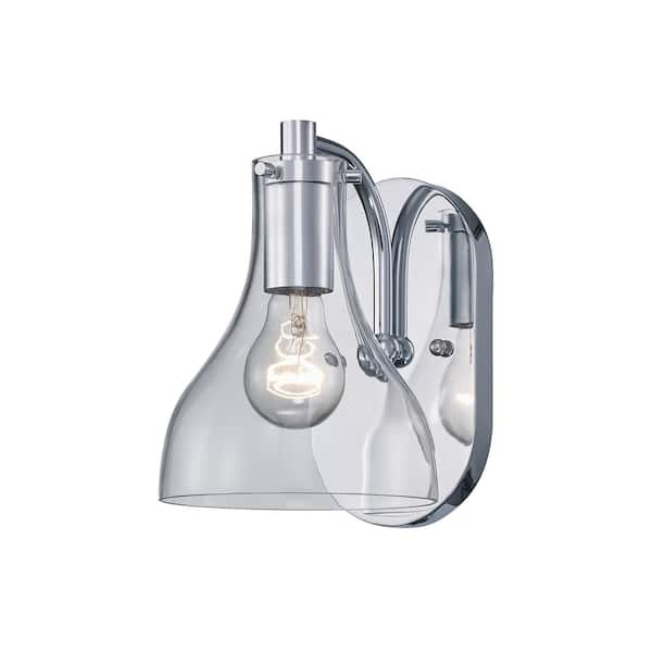 Bel Air Lighting 1-Light Polished Chrome Bathroom Wall Sconce Light Fixture with Clear Glass Shade