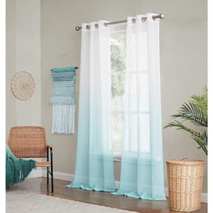 Shadow Linen White to Mint Boho Look Ombre Shades Textured 76 In. W x 84 in. Curtain Panel Pair ( Set of 2)