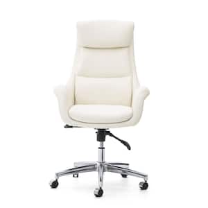 Mid-Century Modern White Leatherette Gaslift Adjustable Swivel Office Chair
