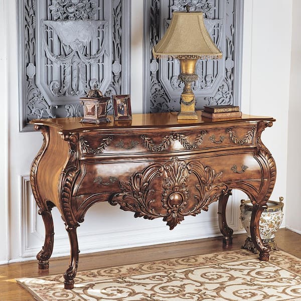 Design Toscano Le Piccard 58 in. Brown Standard Rectangle Top Wood Bombe Console