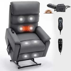 Gray Faux Leather Power Lift Recliner Chair with Vibration Massage and Lumbar Heat