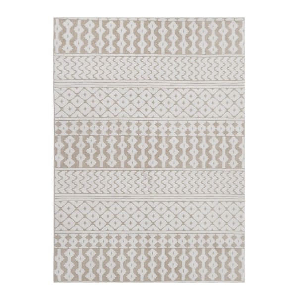 Wave 6 ft. x 9 ft. Beige Striped Washable Microfleece Area Rug