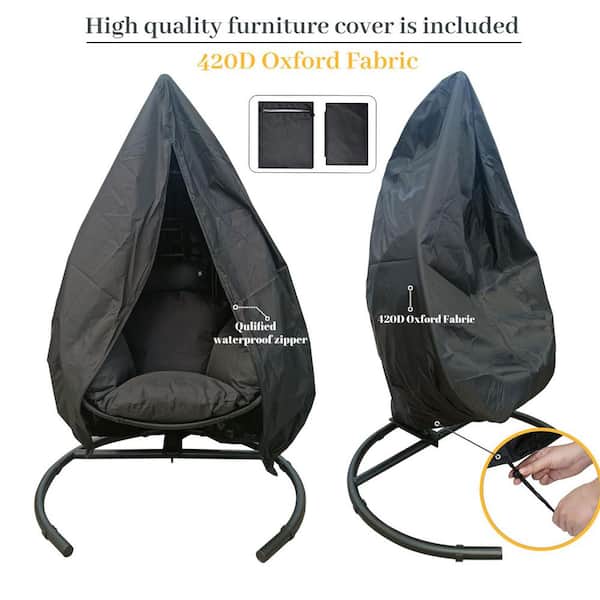 AUTMOON Outdoor Indoor Black Wicker Swing Egg Chair with AUTMOON Outdoor Indoor Black Wicker Swing Egg Chair with