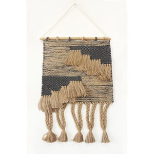 Rustic Slate Gray Fringed Wall Tapestry