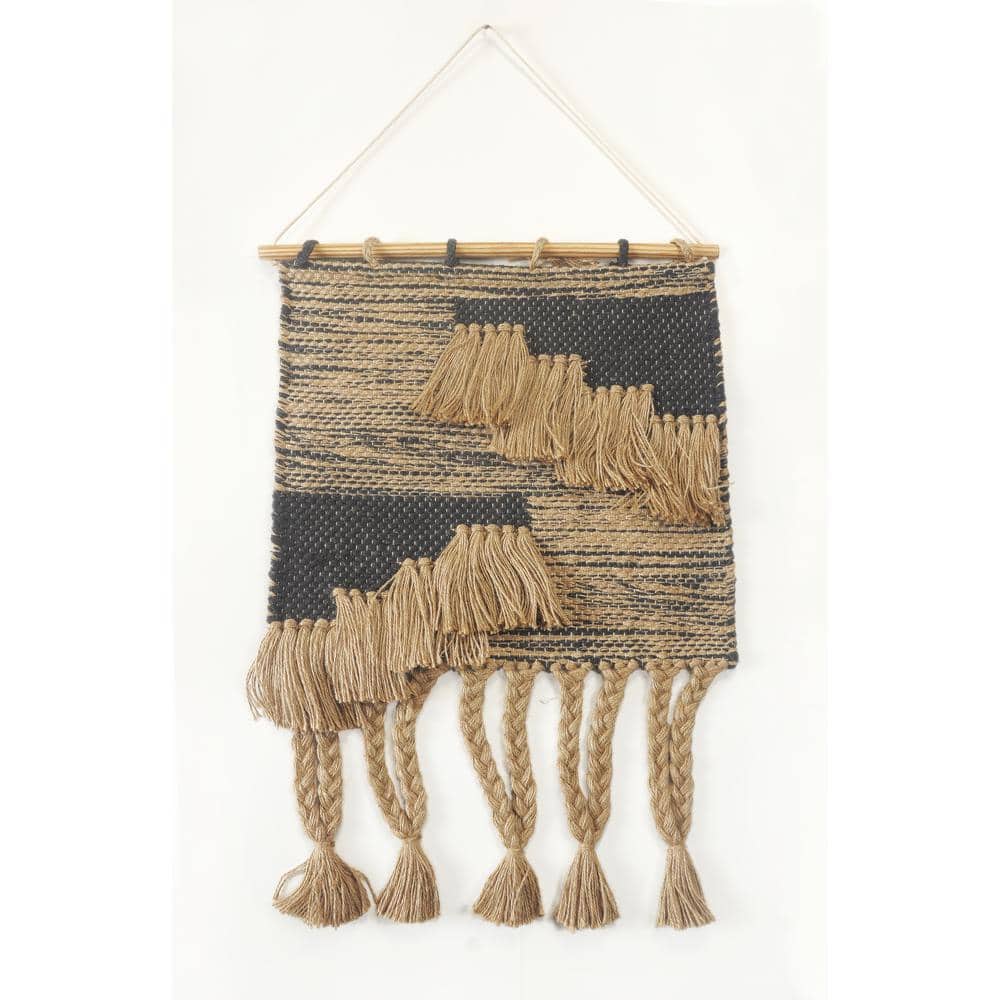 Rustic Slate Gray Fringed Wall Tapestry