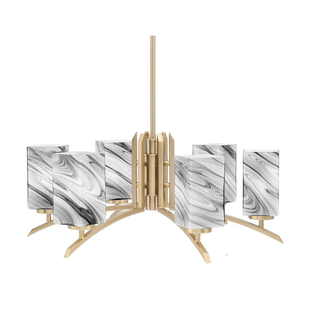 Siena 26 in. 6-Light New Age Brass Chandelier with 3.5 in. Onyx Swirl Glass