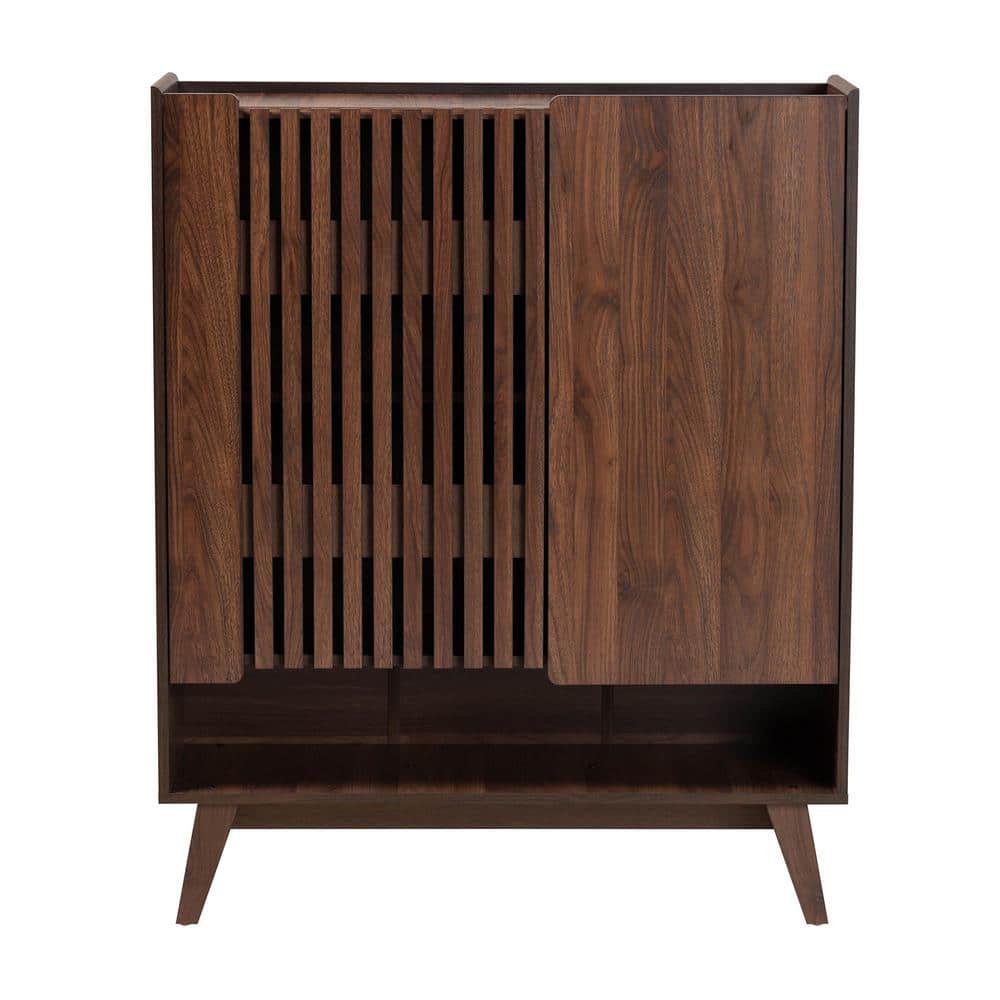 Paricia Mid-Century Modern Walnut Brown Wood Shoe Cabinet