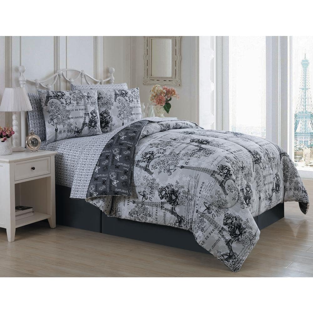 Amour 6 Piece Black White Twin, Twin Bed Comforters