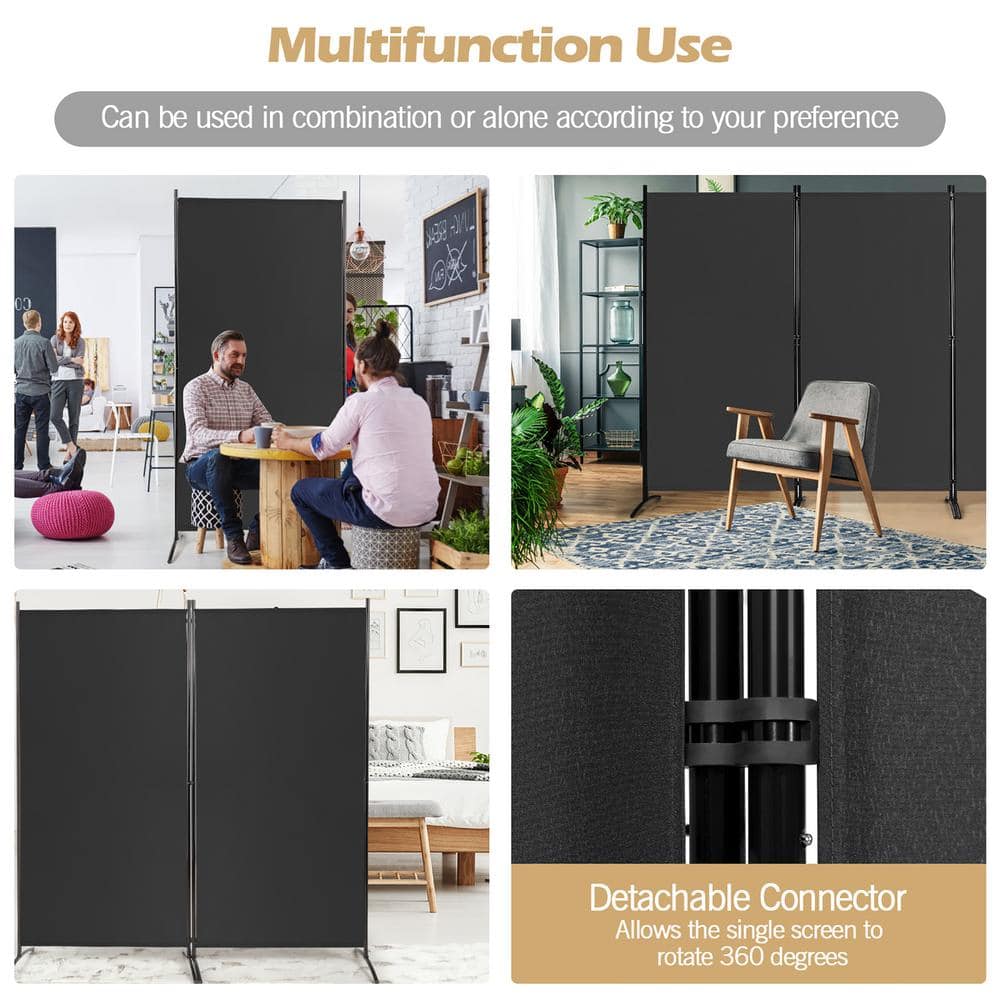 Black 3-Panel Folding Privacy Screen with Steel Frame