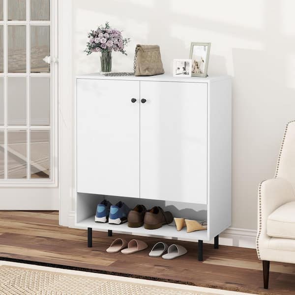 White Sideboard Buffet Cabinet 2-Door Kitchen Storage Cabinet w/ Adjustable Shelf