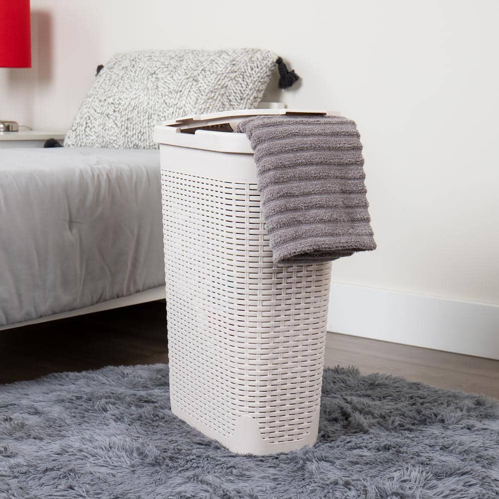 Ivory Wicker Design Upright Hamper with Lid, 18" x 10.4" x 23.5"