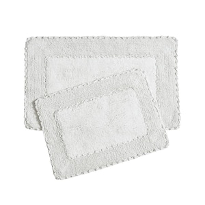 17 in. x 24 in. and 20 in. x 32 in. Gray Ruffle Cotton Bath Rug Set (2-Piece)