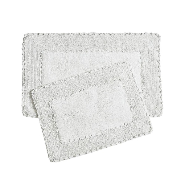Laura Ashley 17 in. x 24 in. and 20 in. x 32 in. Gray Ruffle Cotton Bath Rug Set (2-Piece)