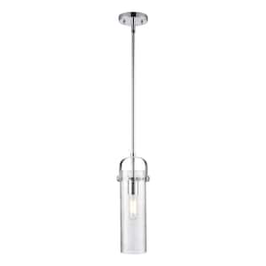 Pilaster II Cylinder 100-Watt 1 Light Polished Chrome Shaded Pendant Light with Seeded glass Seeded Glass Shade